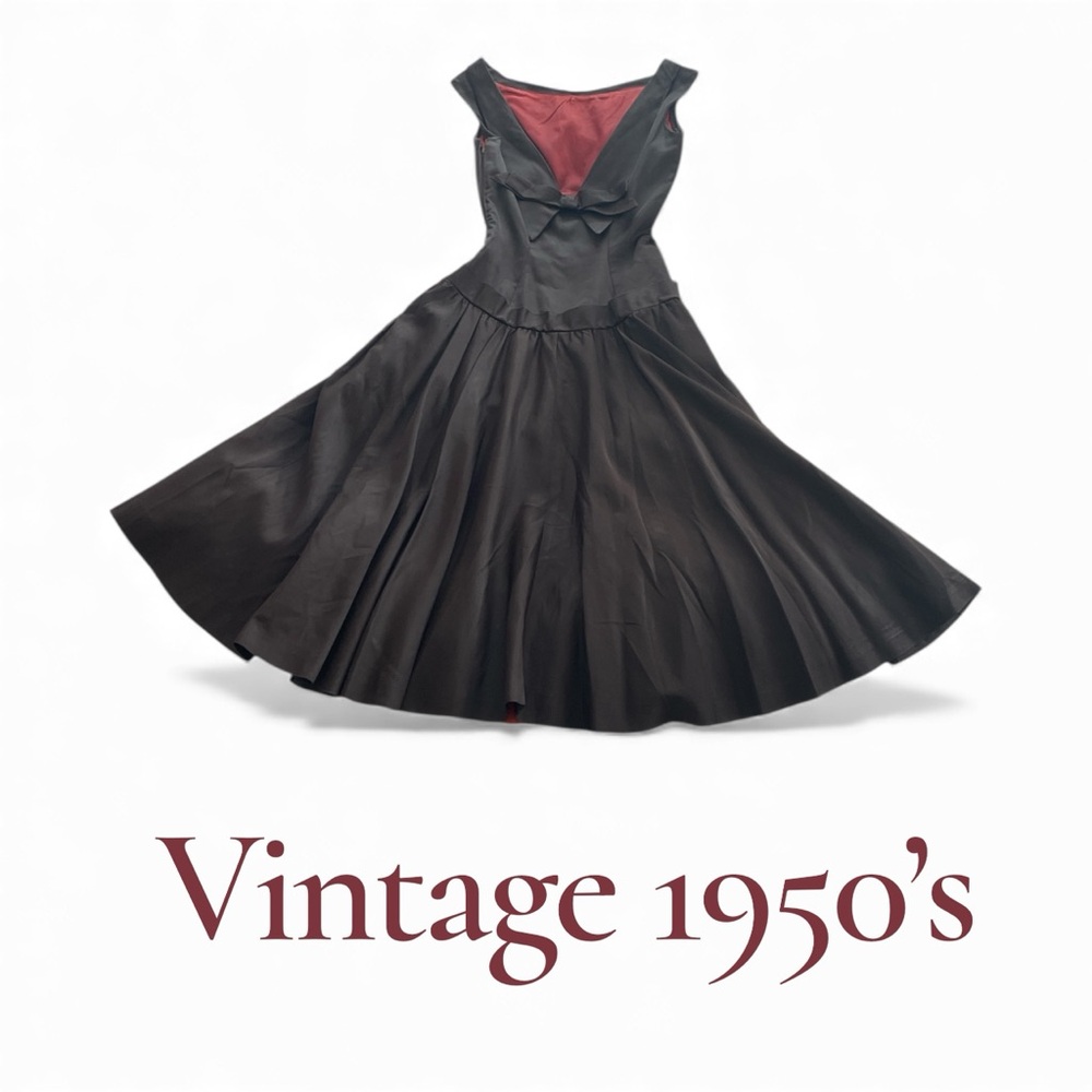 Vintage Chocolate Brown Cocktail Dress with Bow Detail and Hidden side zip Small
